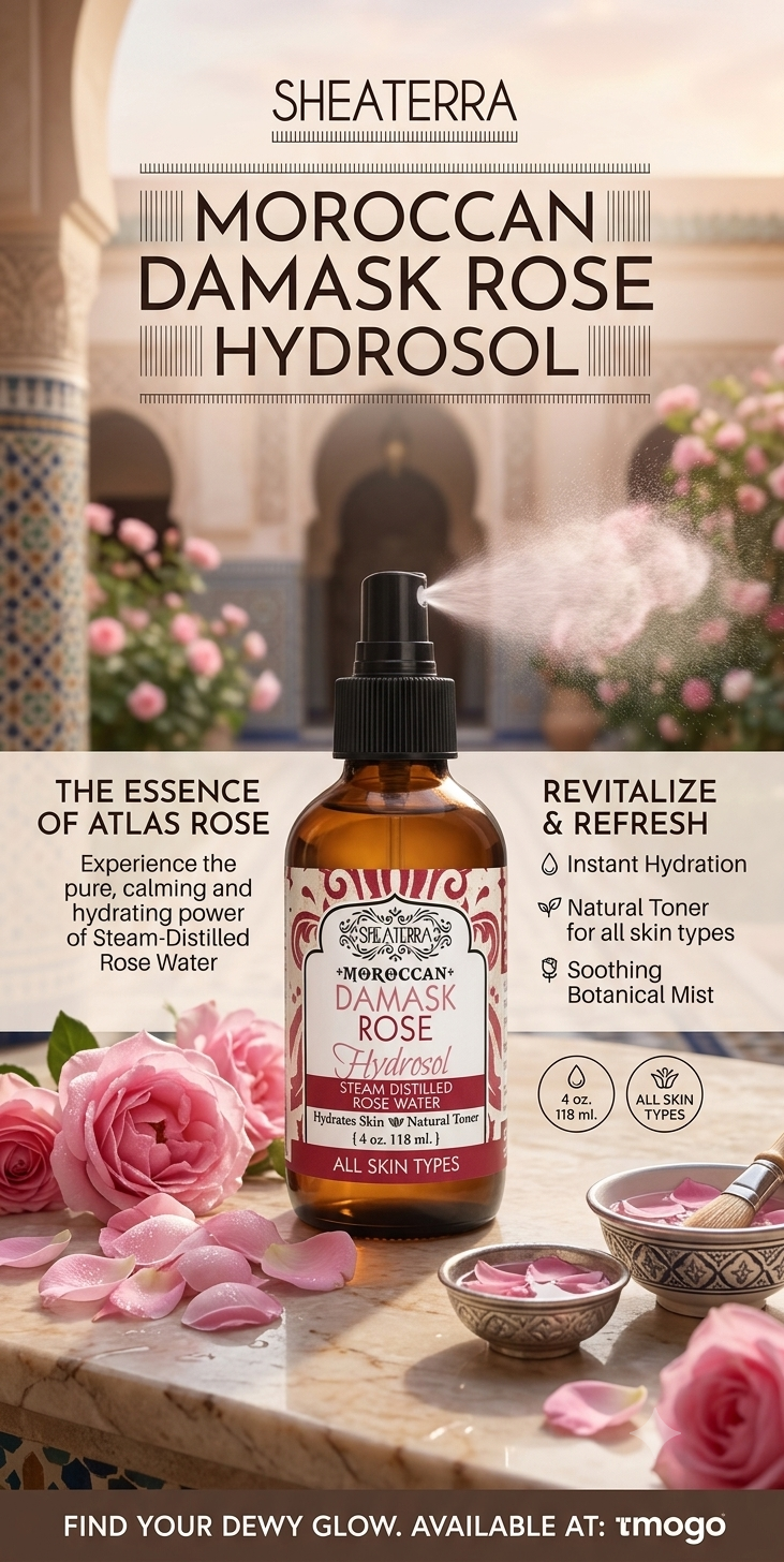 100% Certified Organic Moroccan Damask Rose Hydrosol