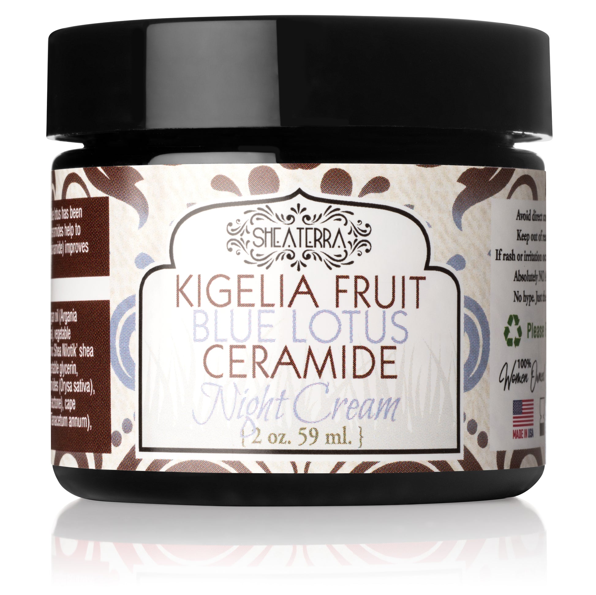 Kigelia Fruit Blue Lotus Ceramide Night Cream AGE DEFENSE – SHEA TERRA  ORGANICS